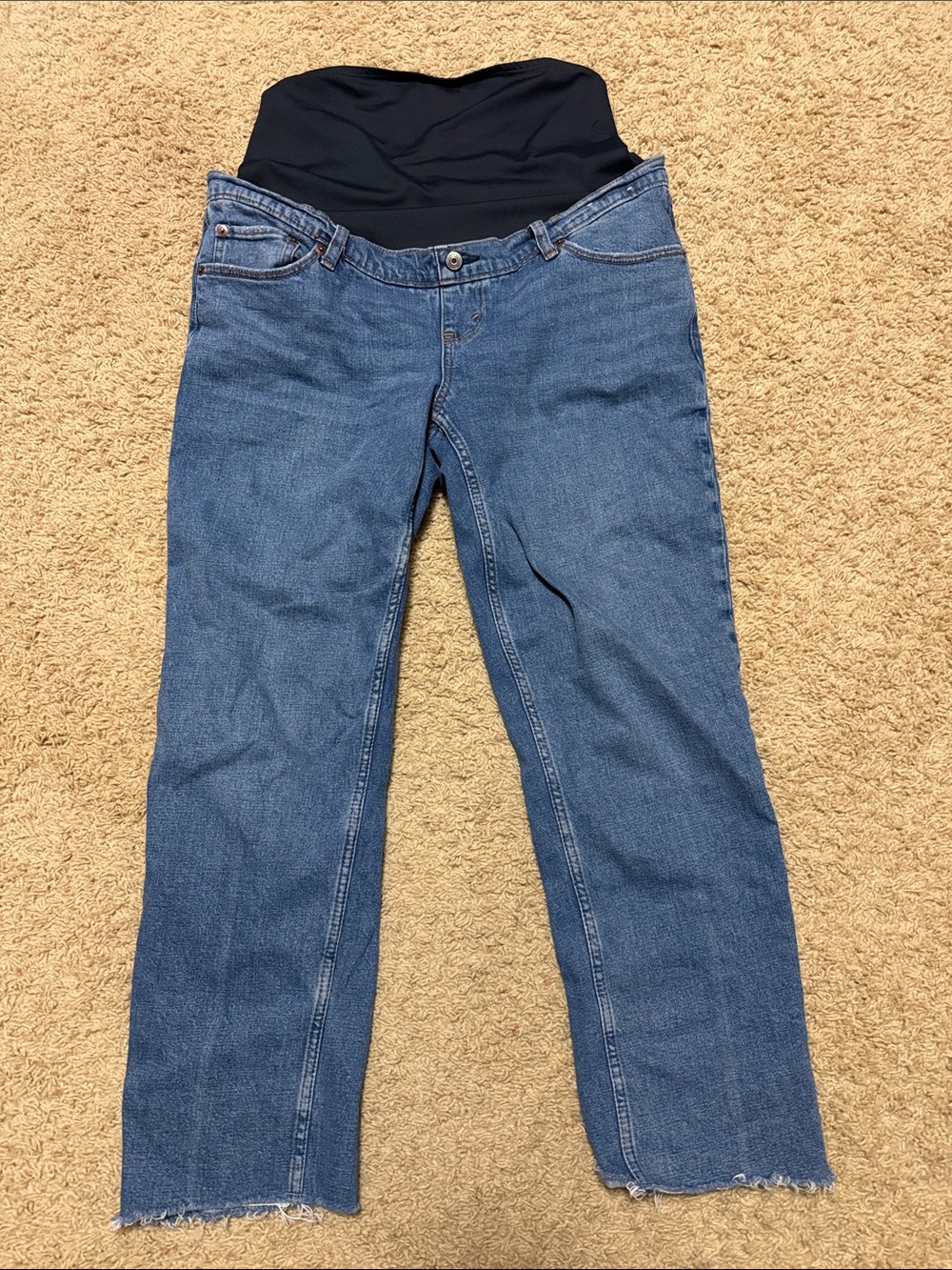 Abercrombie & Fitch Blue Straight-Leg Maternity Jeans with Black Waist Panel